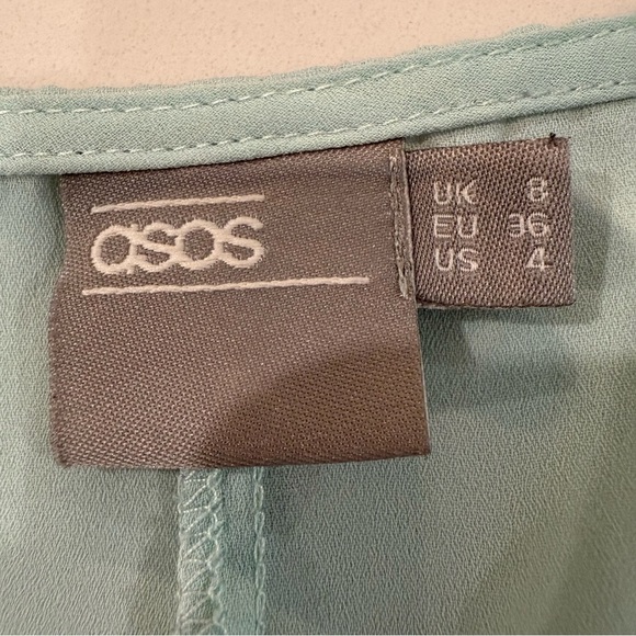 ASOS Elegant Long Ruffle Sleeve V-Neck Blouse Womens 4 Light Minty Blue Romantic - Picture 3 of 6